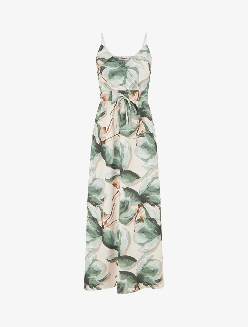 Robe longue à dos élastiqué imprimé fleuri - Kaki