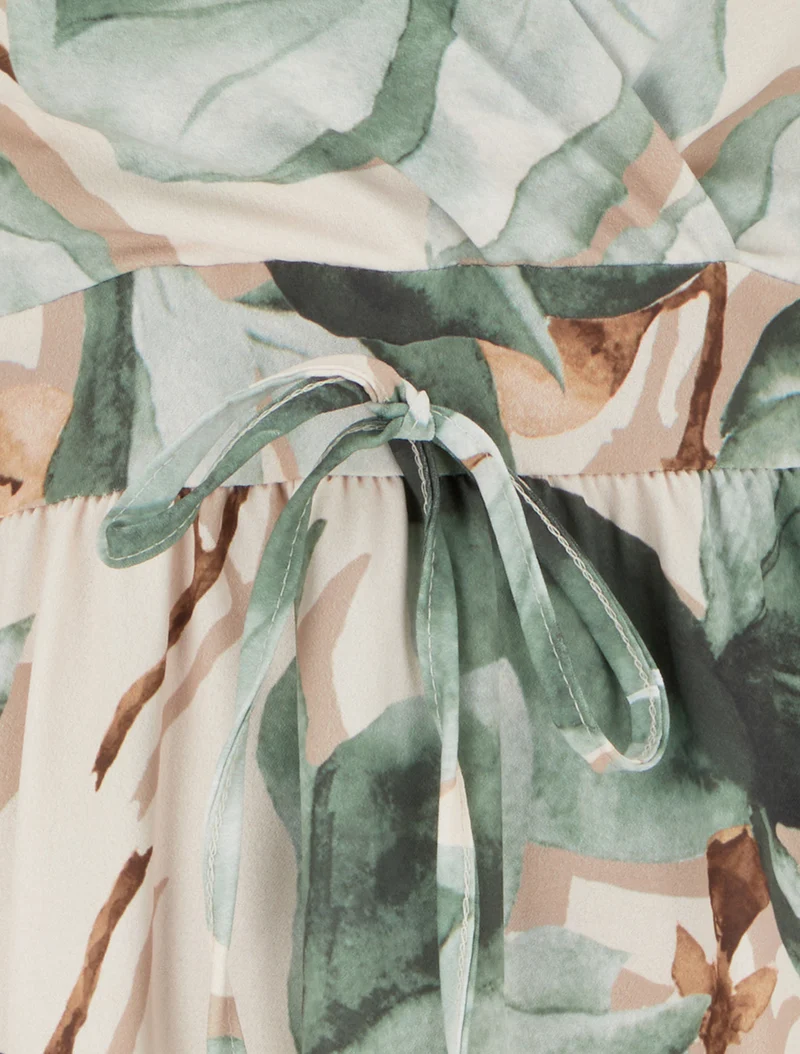 Robe longue à dos élastiqué imprimé fleuri - Kaki