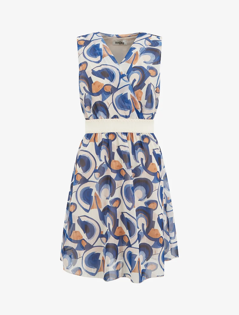 Robe patineuse sans manches imprimé graphique - Marine