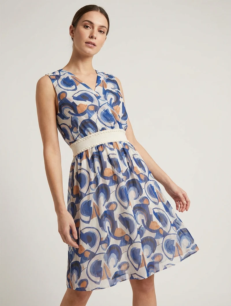 Robe patineuse sans manches imprimé graphique - Marine