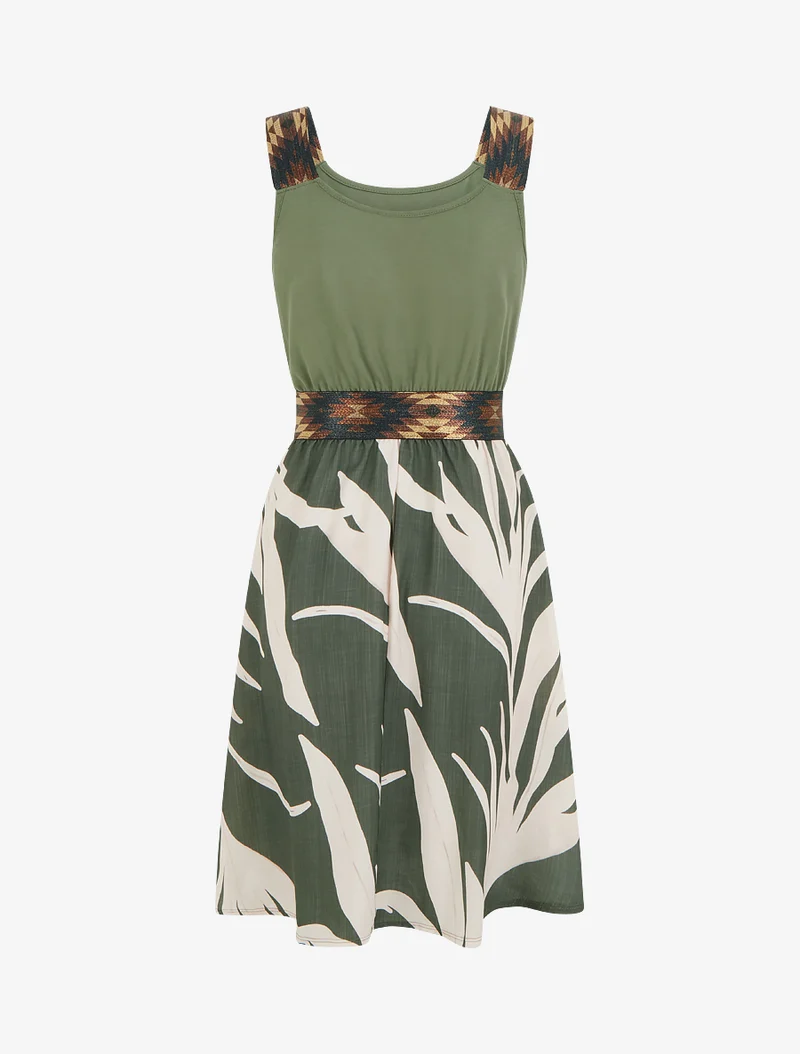 Robe imprimé graphique à taille élastiquée fantaisie - Kaki