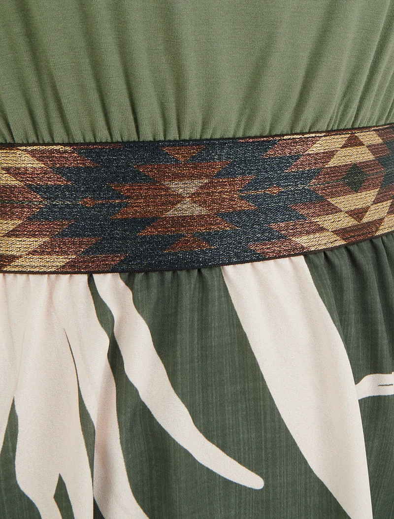 Robe imprimé graphique à taille élastiquée fantaisie - Kaki