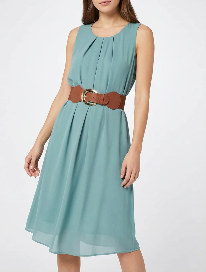 Robe unie en voile sans manches - Turquoise