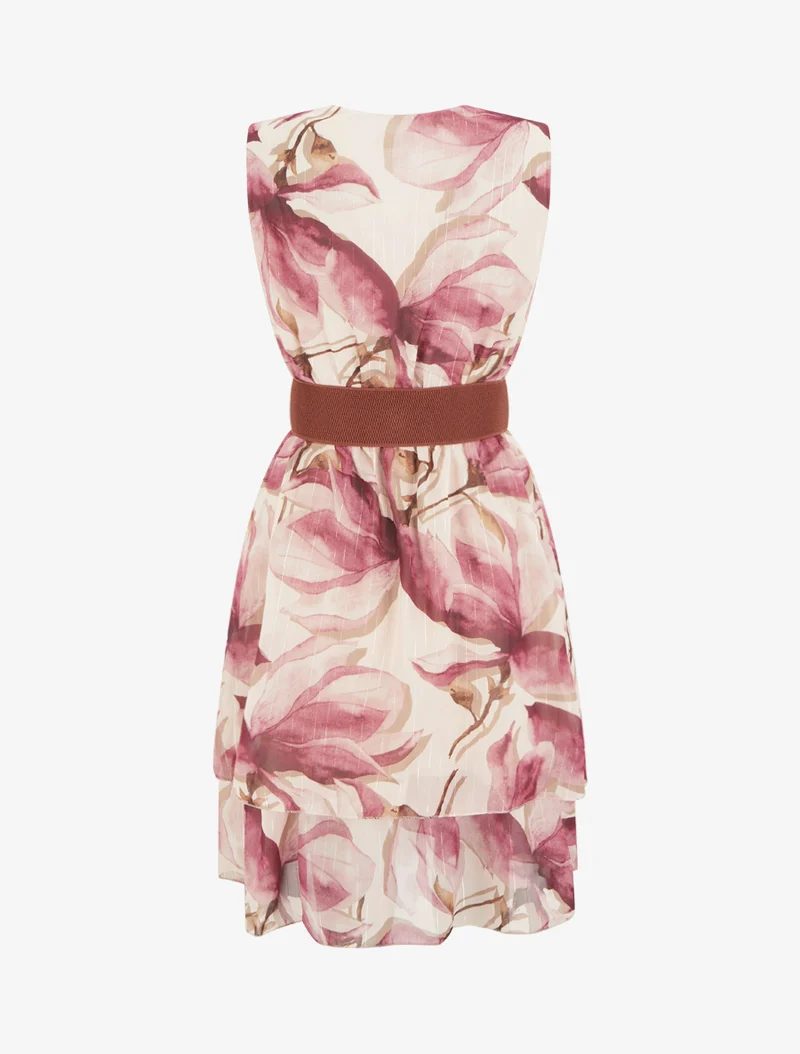 Robe patineuse sans manches imprimé grandes fleurs - Vieux rose