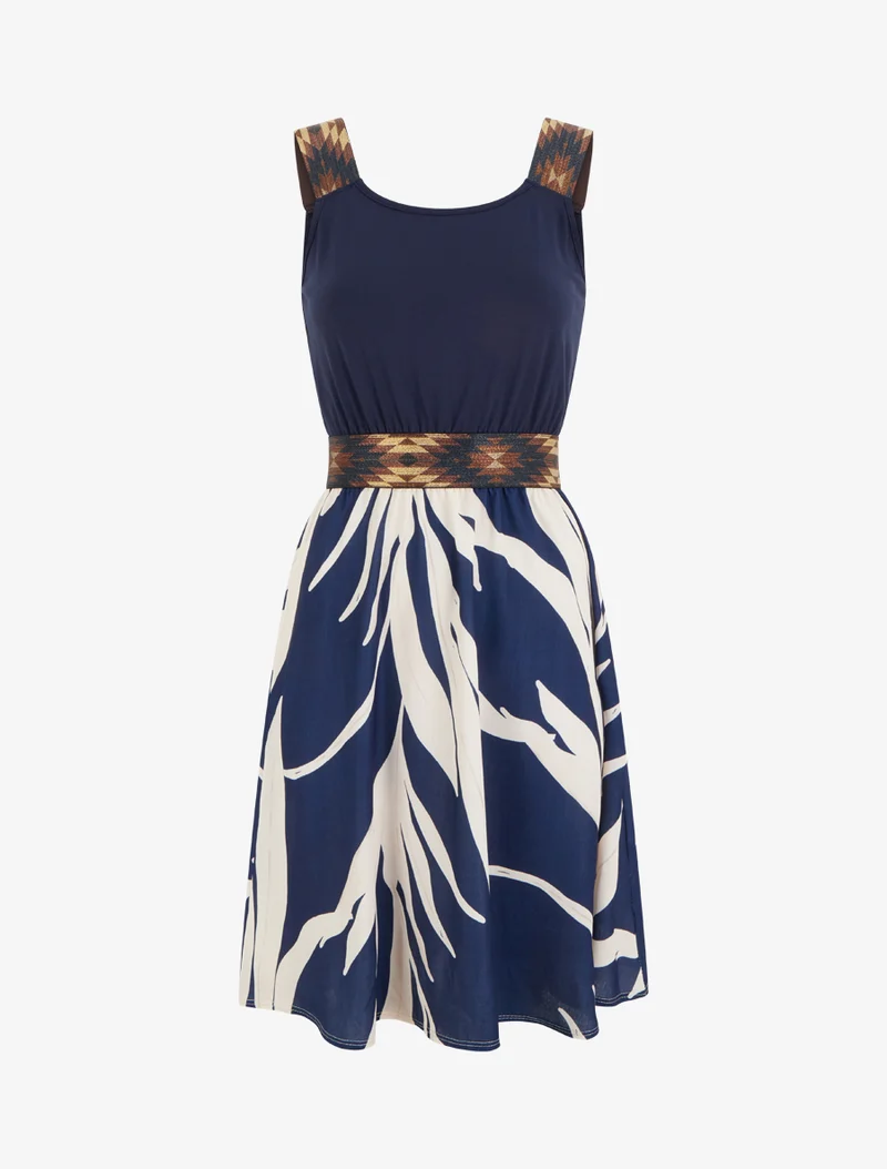 Robe imprimé graphique à taille élastiquée fantaisie - Marine