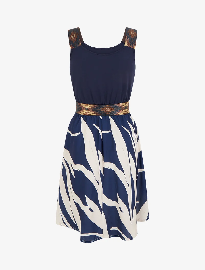 Robe imprimé graphique à taille élastiquée fantaisie - Marine