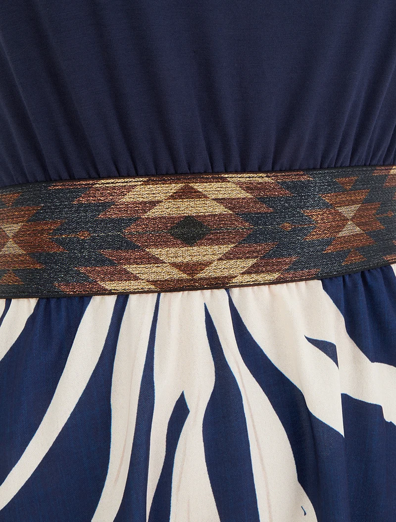 Robe imprimé graphique à taille élastiquée fantaisie - Marine