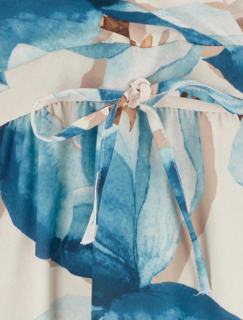 Robe longue à dos élastiqué imprimé fleuri - Bleu canard