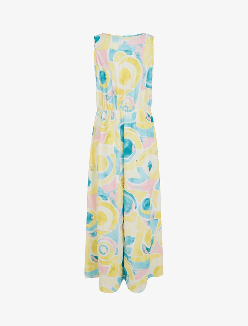 Robe imprimé abstrait à taille élastiquée - Jaune