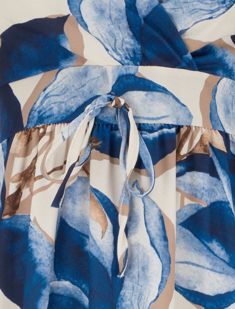 Robe longue à dos élastiqué imprimé fleuri - Marine