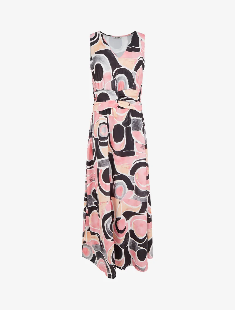 Robe imprimé abstrait à taille élastiquée - Noir