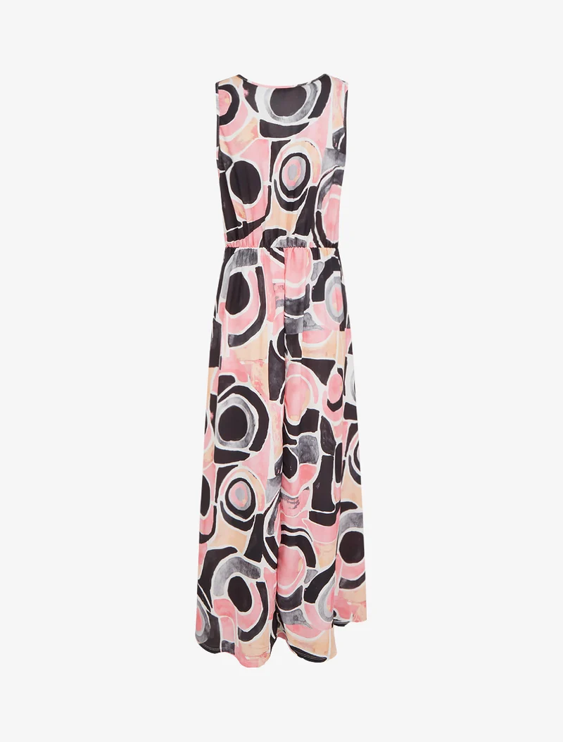 Robe imprimé abstrait à taille élastiquée - Noir