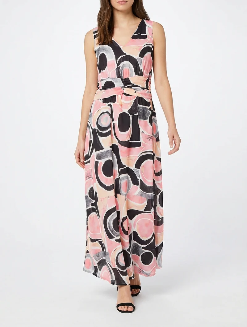 Robe imprimé abstrait à taille élastiquée - Noir