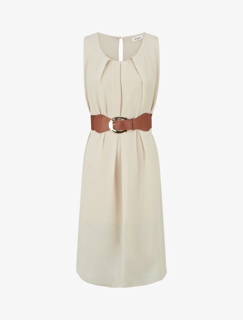 Robe unie en voile sans manches - Beige