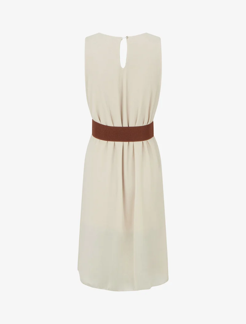 Robe unie en voile sans manches - Beige