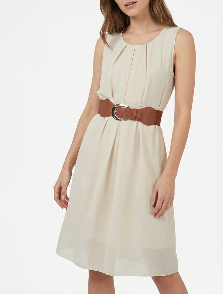 Robe unie en voile sans manches - Beige