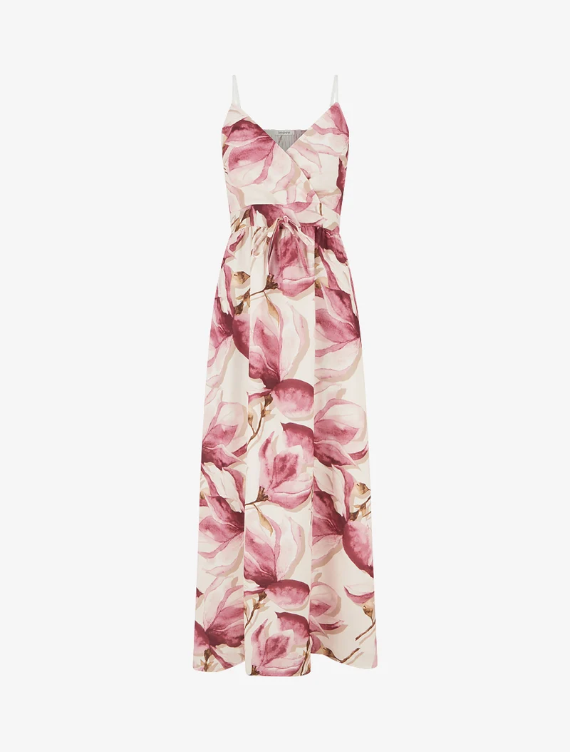 Robe longue à dos élastiqué imprimé fleuri - Vieux rose
