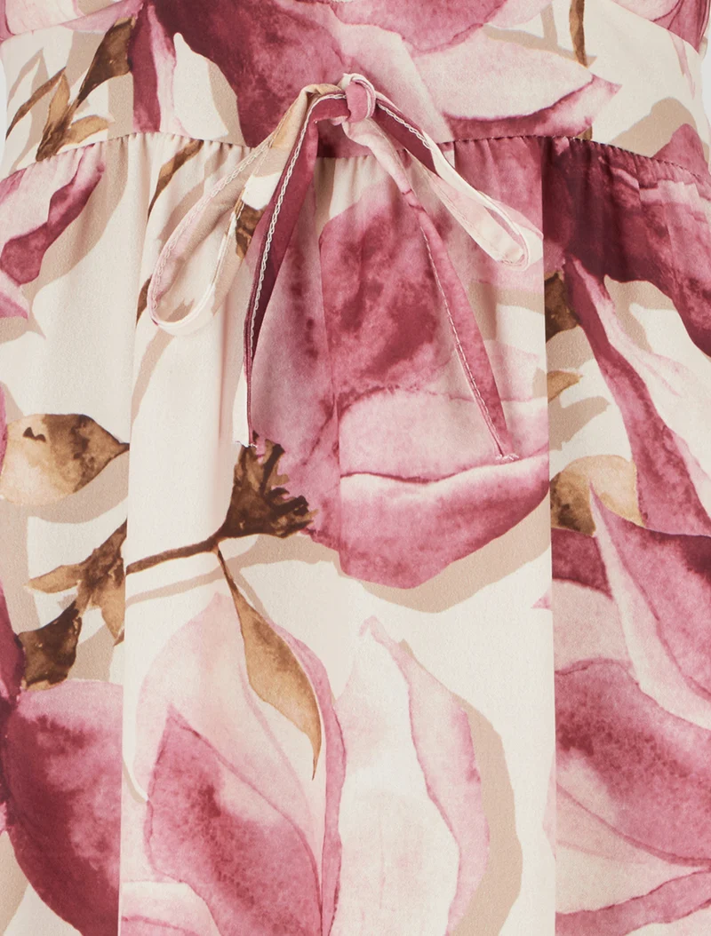 Robe longue à dos élastiqué imprimé fleuri - Vieux rose