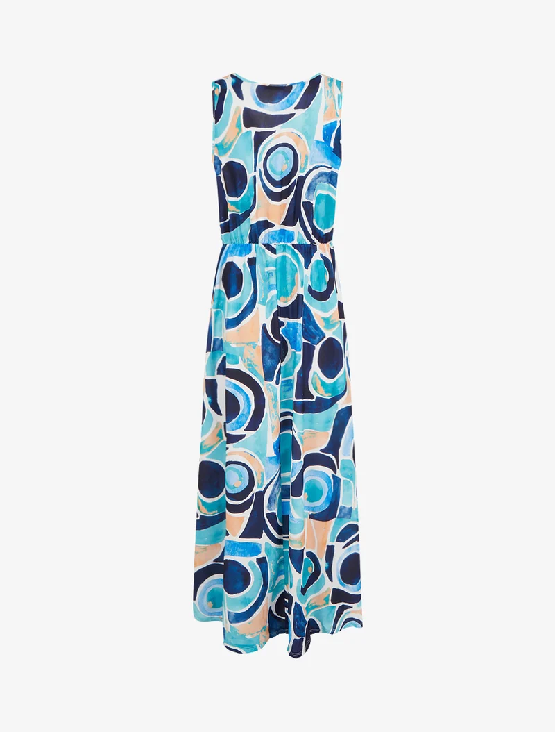 Robe imprimé abstrait à taille élastiquée - Marine