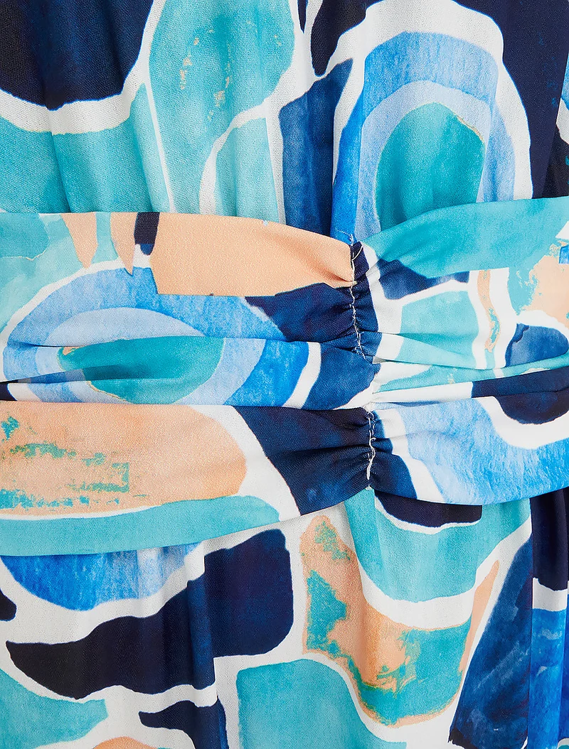 Robe imprimé abstrait à taille élastiquée - Marine