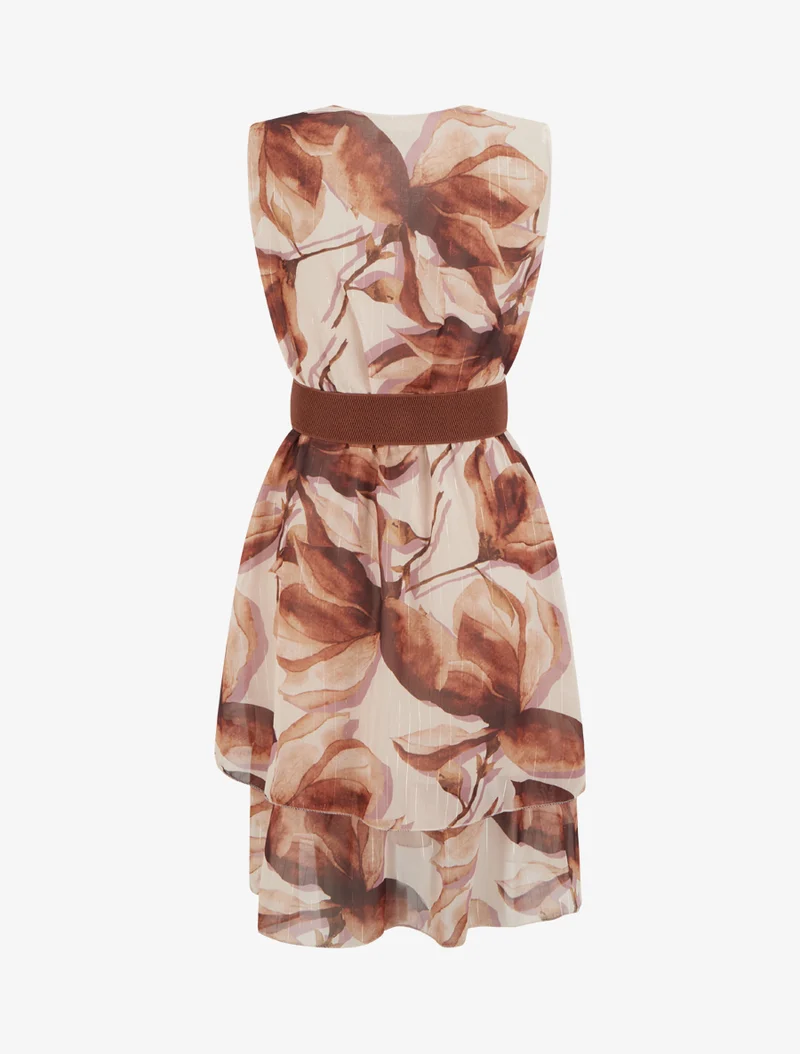 Robe patineuse sans manches imprimé grandes fleurs - Marron