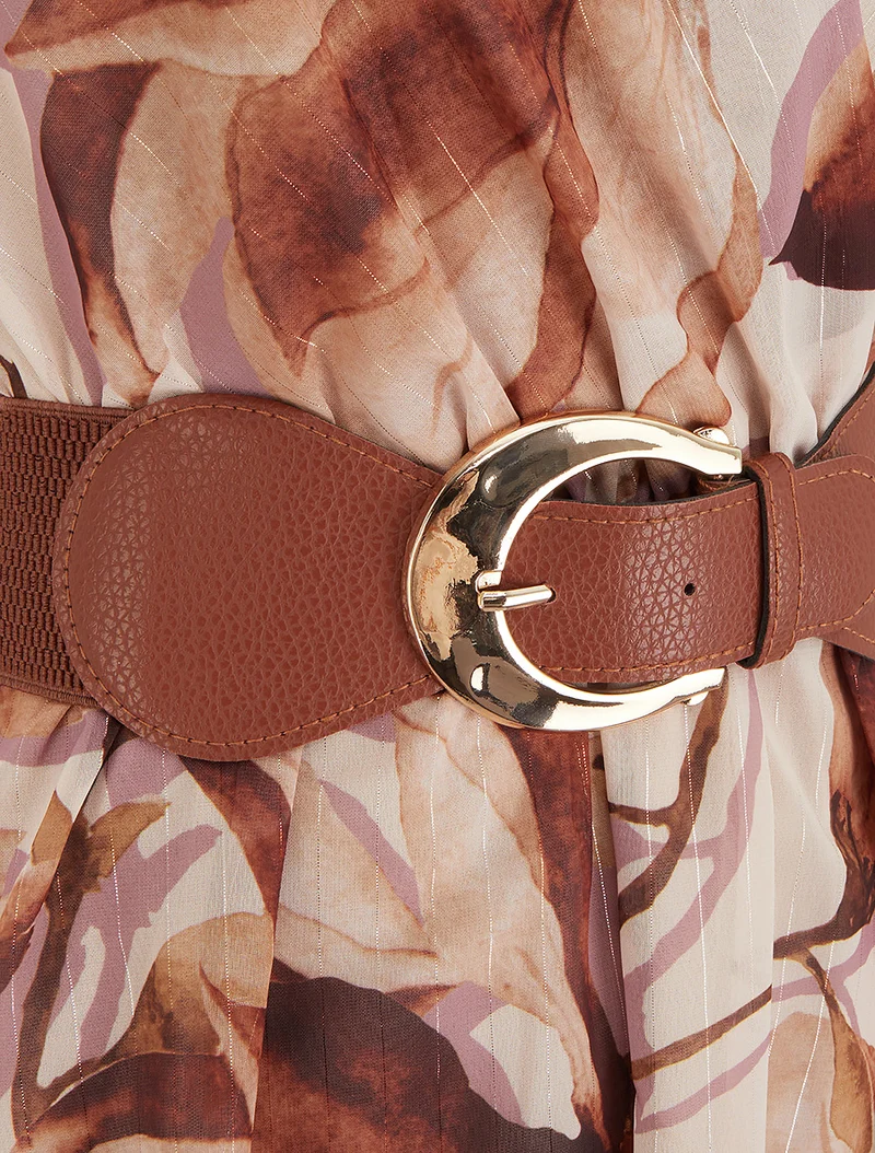 Robe patineuse sans manches imprimé grandes fleurs - Marron