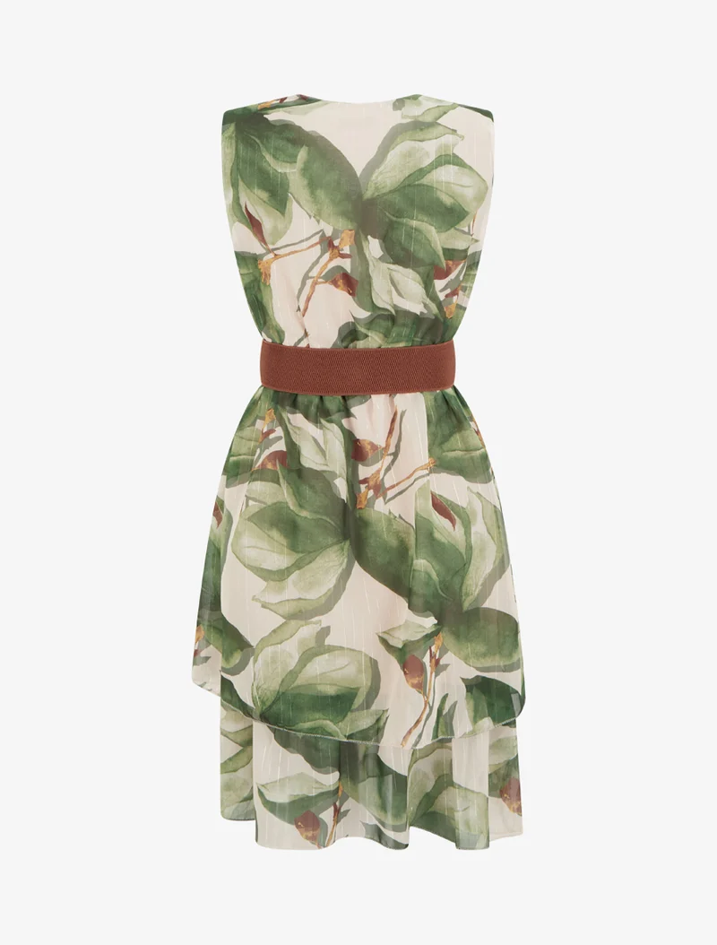 Robe patineuse sans manches imprimé grandes fleurs - Kaki