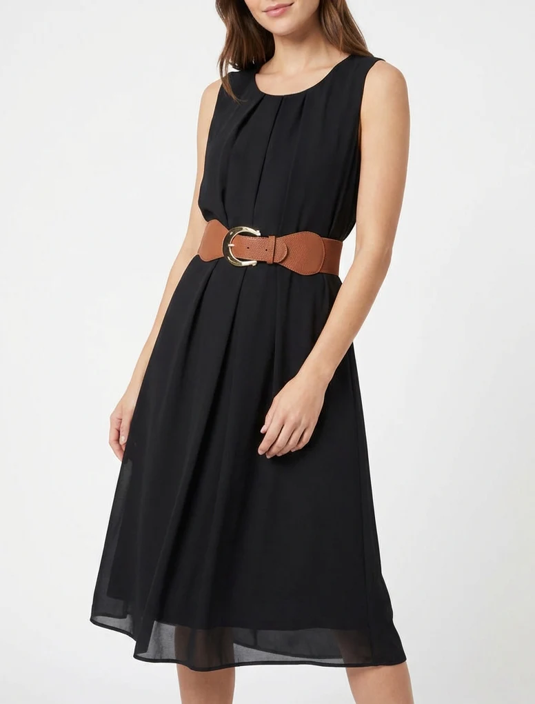 Robe unie en voile sans manches - Noir