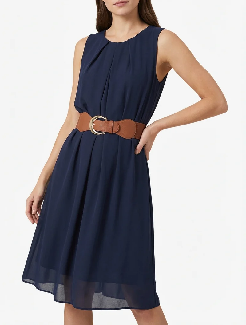 Robe unie en voile sans manches - Marine