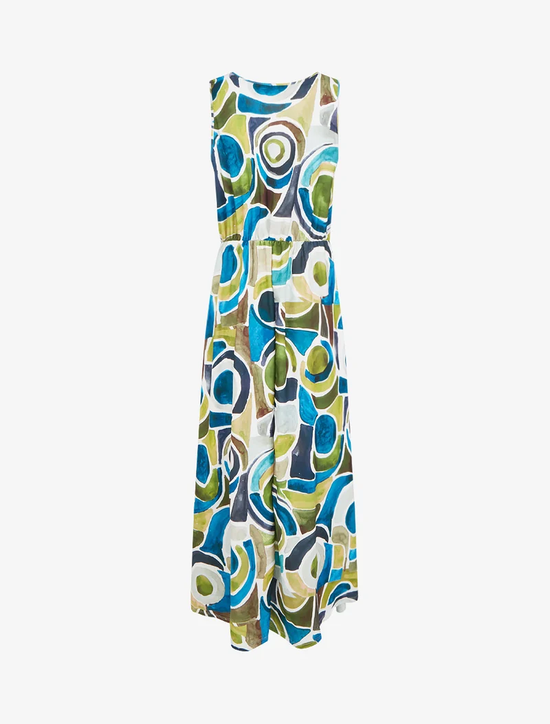 Robe imprimé abstrait à taille élastiquée - Bleu canard