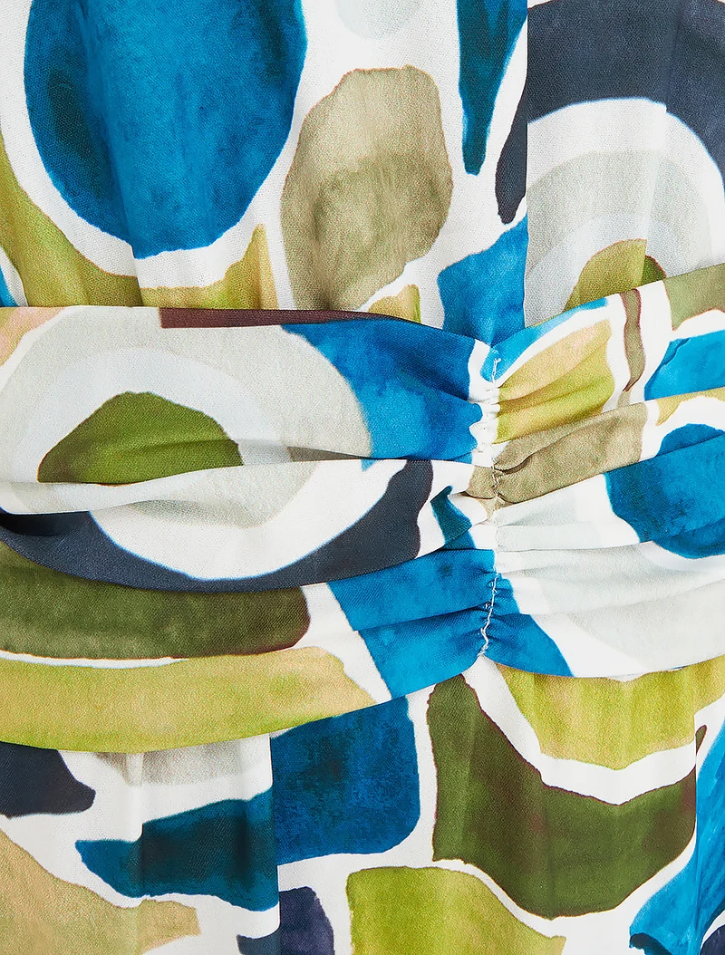 Robe imprimé abstrait à taille élastiquée - Bleu canard