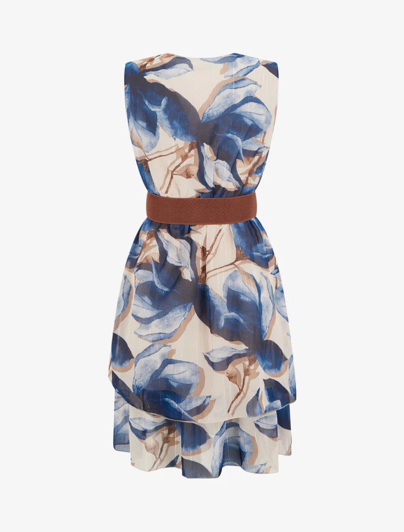 Robe patineuse sans manches imprimé grandes fleurs - Marine