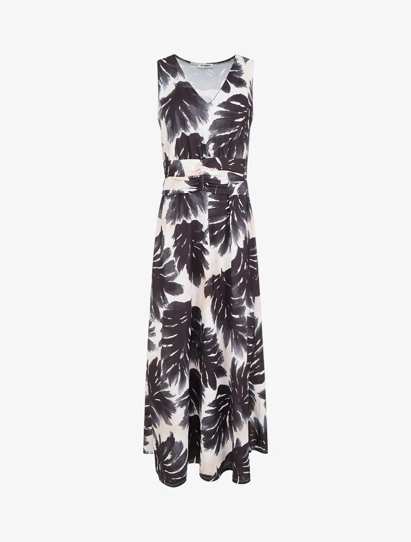 Robe imprimé feuillage à taille élastiquée - Noir