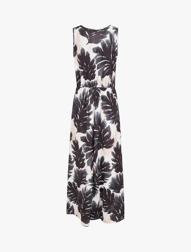 Robe imprimé feuillage à taille élastiquée - Noir