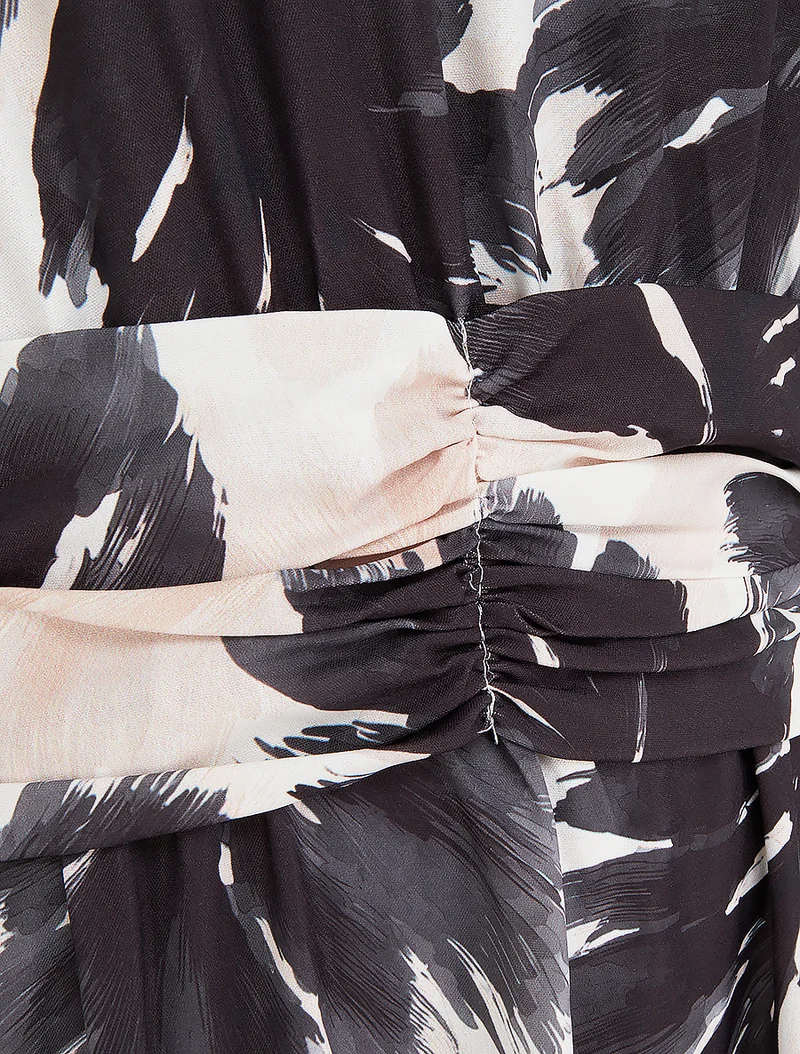 Robe imprimé feuillage à taille élastiquée - Noir