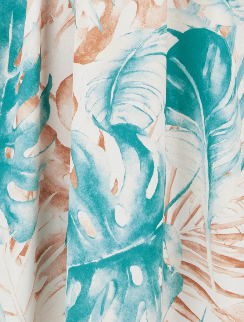Robe longue à dos élastiqué imprimé feuillage - Turquoise