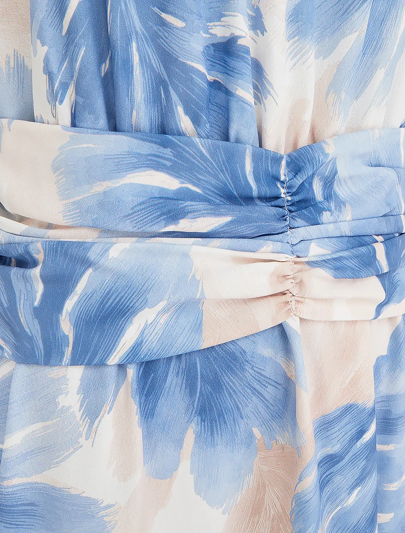 Robe imprimé feuillage à taille élastiquée - Bleu ciel