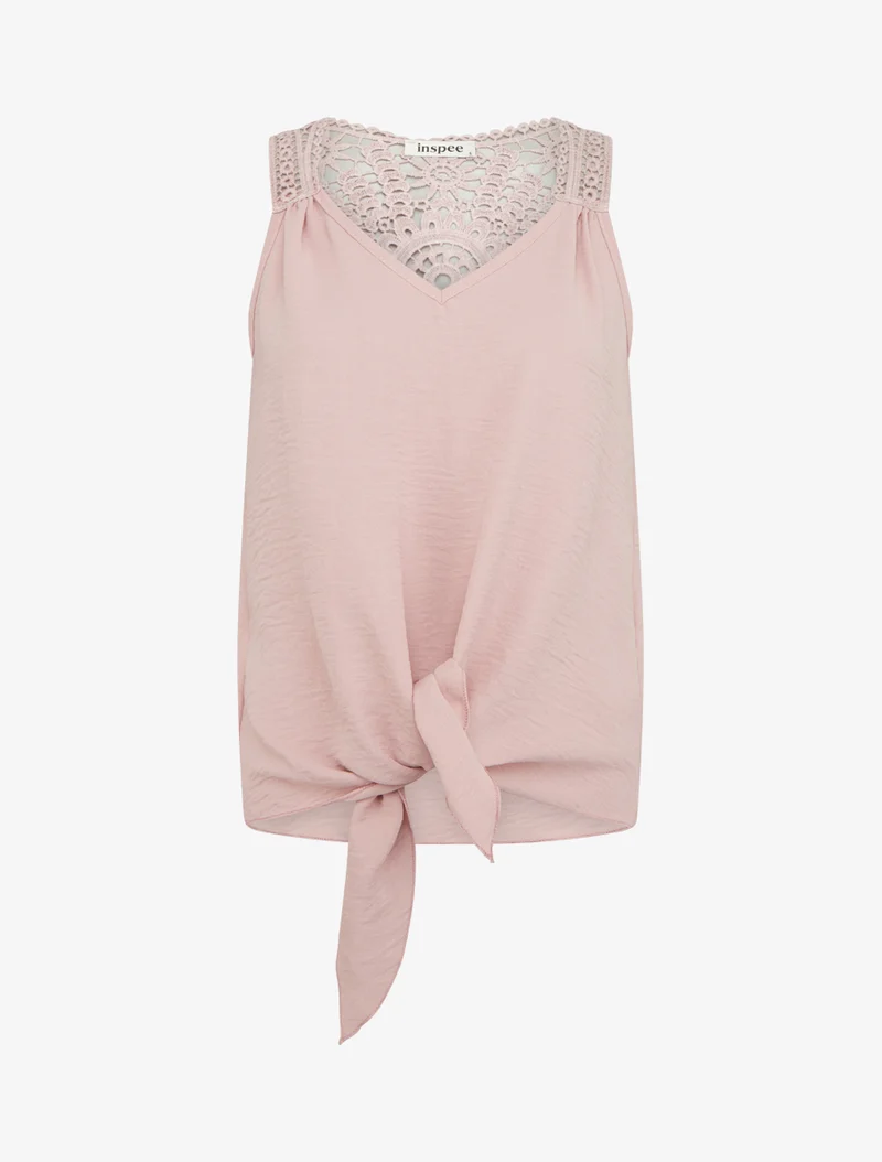 Top uni à nouer et dos brodé - Vieux rose