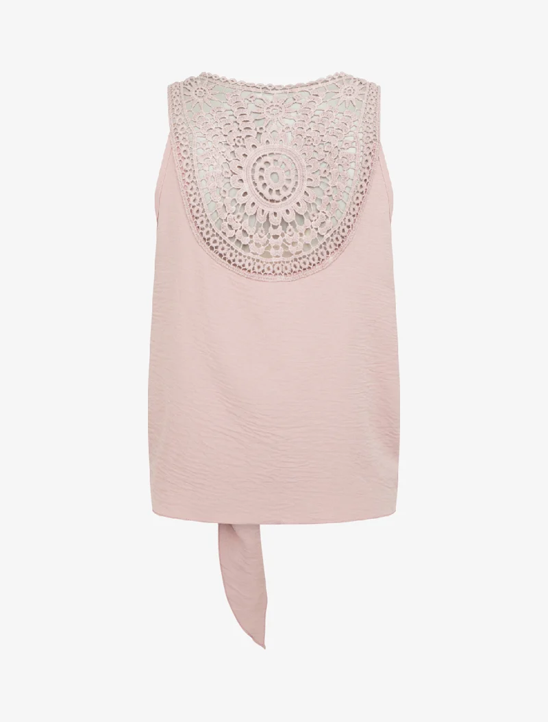 Top uni à nouer et dos brodé - Vieux rose