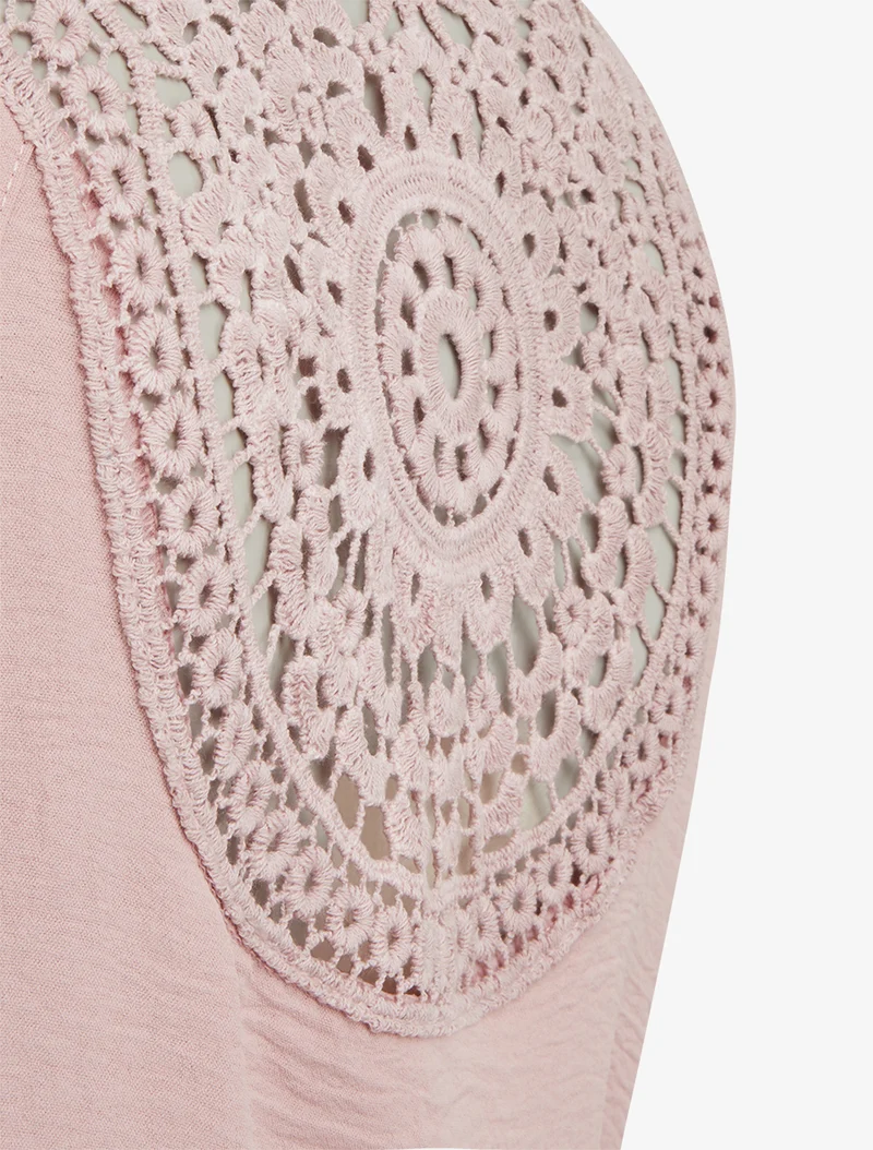Top uni à nouer et dos brodé - Vieux rose