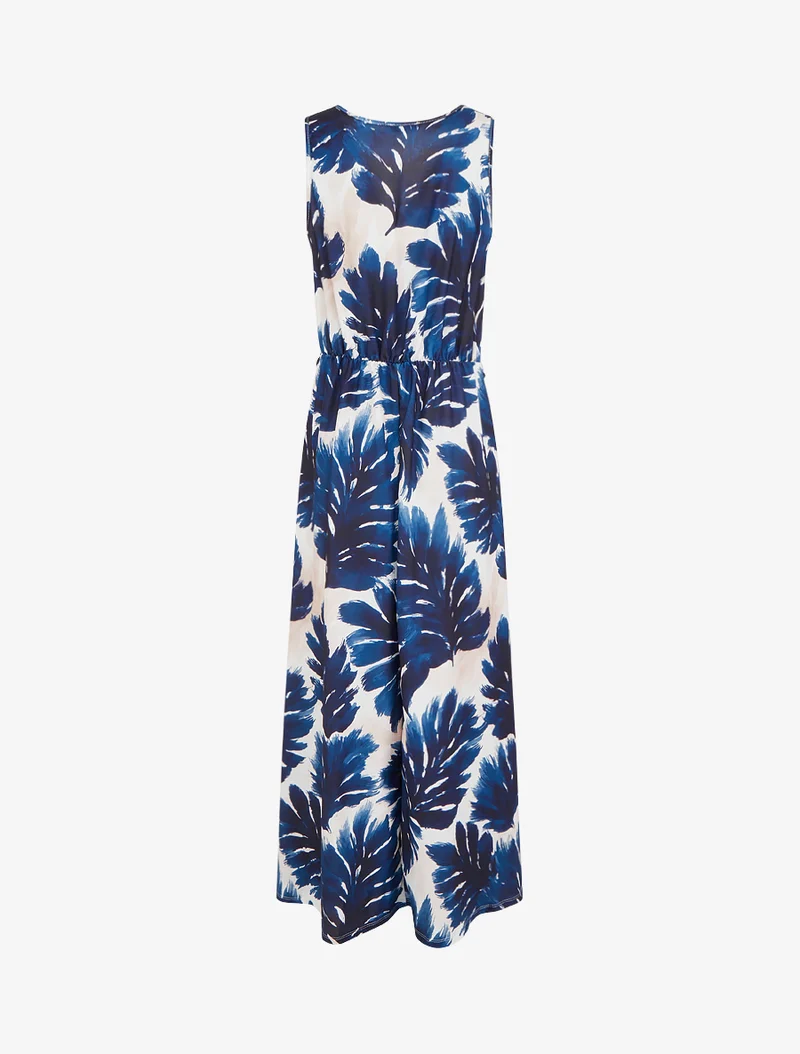 Robe imprimé feuillage à taille élastiquée - Marine