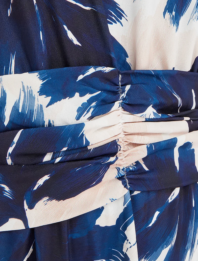 Robe imprimé feuillage à taille élastiquée - Marine