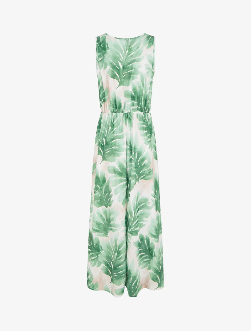 Robe imprimé feuillage à taille élastiquée - Vert