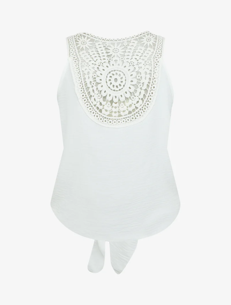 Top uni à nouer et dos brodé - Blanc