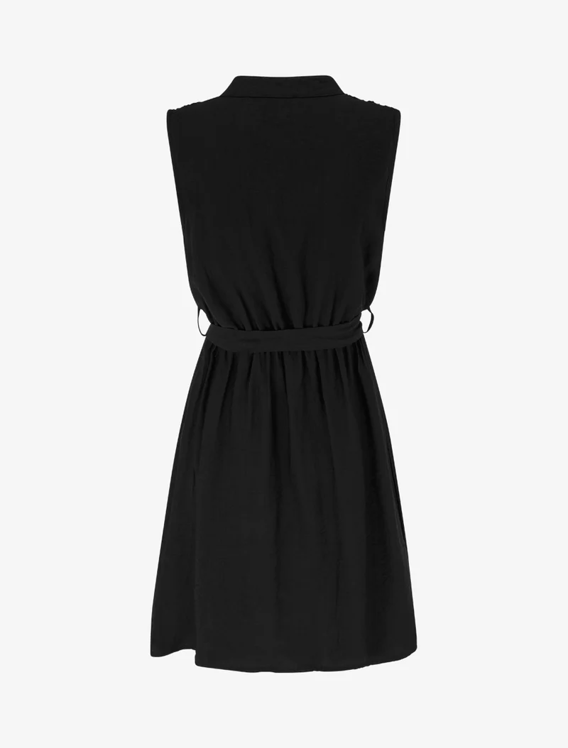 Robe mi-longue boutonnée sans manches - Noir