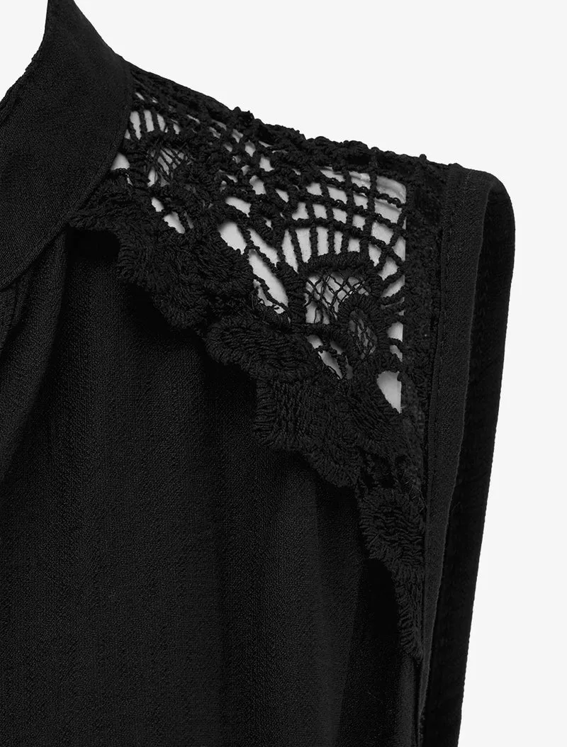Robe mi-longue boutonnée sans manches - Noir