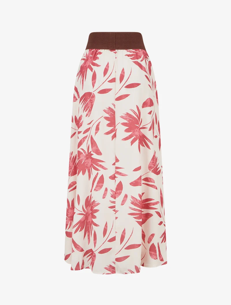 Jupe longue imprimé floral à taille fantaisie - Rose foncé