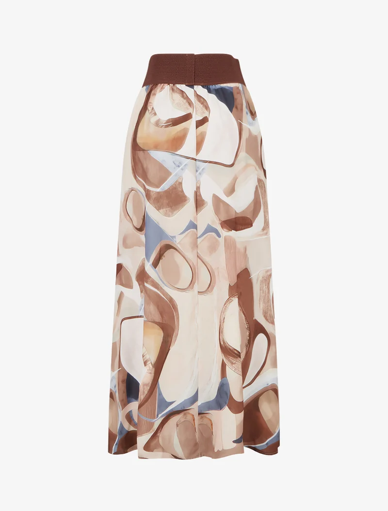 Jupe longue imprimé abstrait à taille fantaisie - Beige foncé
