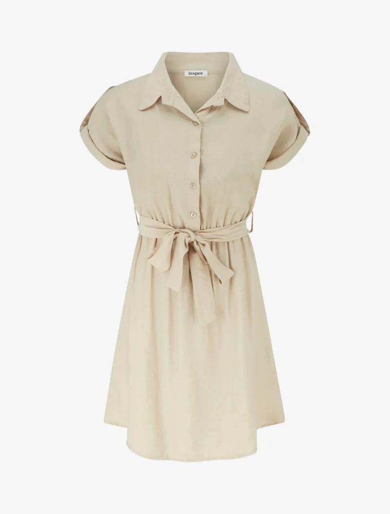 Robe chemise à manches courtes - Beige