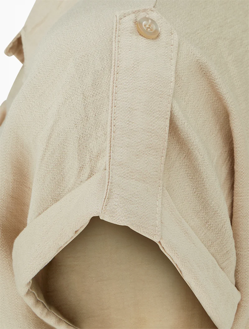 Robe chemise à manches courtes - Beige